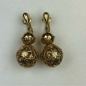 Vintage (60's)Gold Tone Ball Clip On Dangle Earrings Glamcore RARE Bling